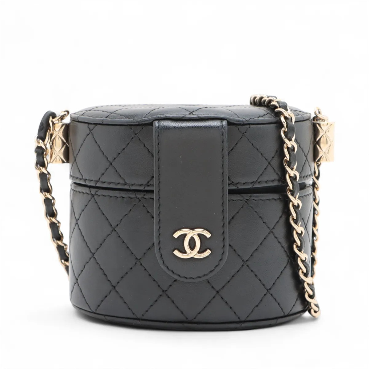 Chanel Matelasse Lambskin Chain Shoulder Bag Vanity Black Gold Metal Fittings 31