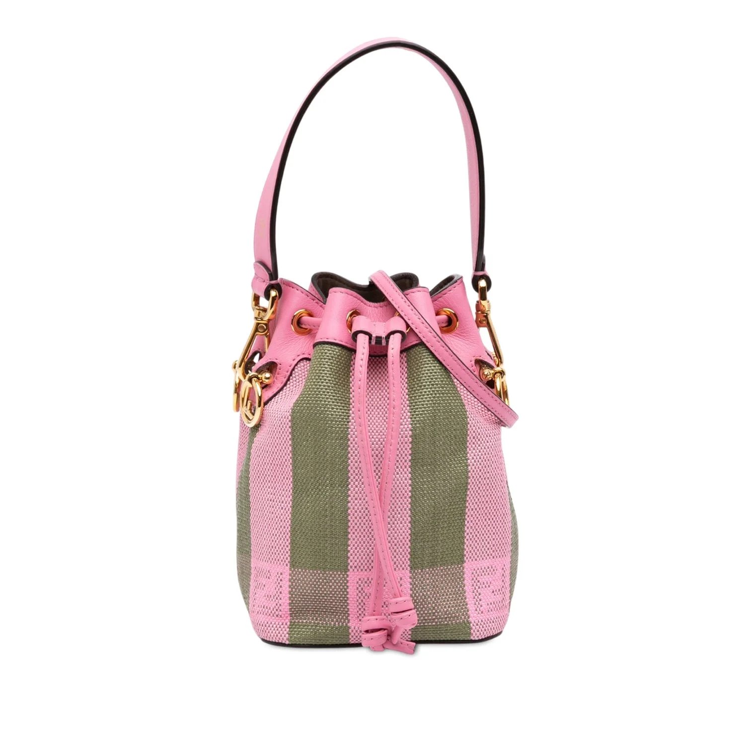 Calf Leather Mini Pequin Raffia F is Mon Tresor Bucket Bag
