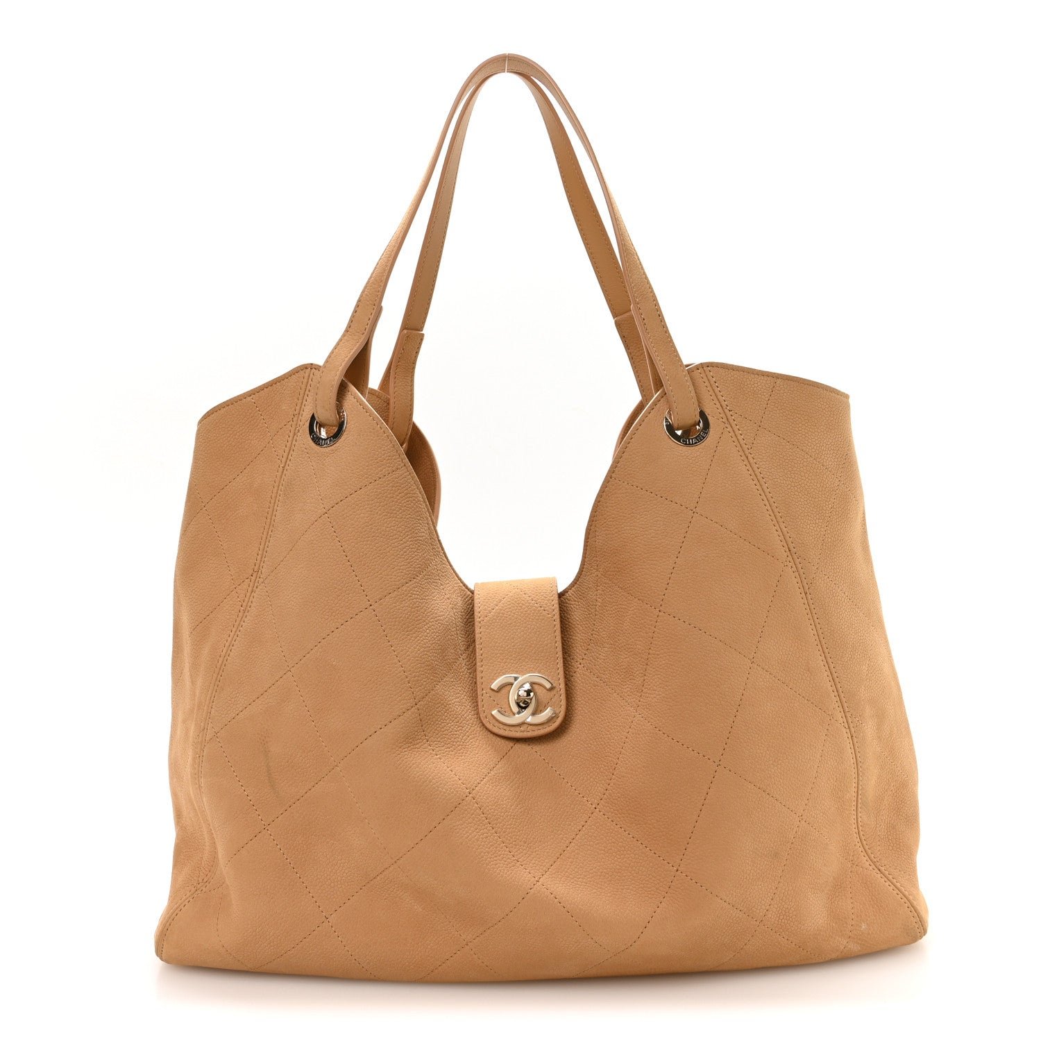 Chanel Grained Nubuck Calfskin Quilted Maxi Shopping Bag Beige
