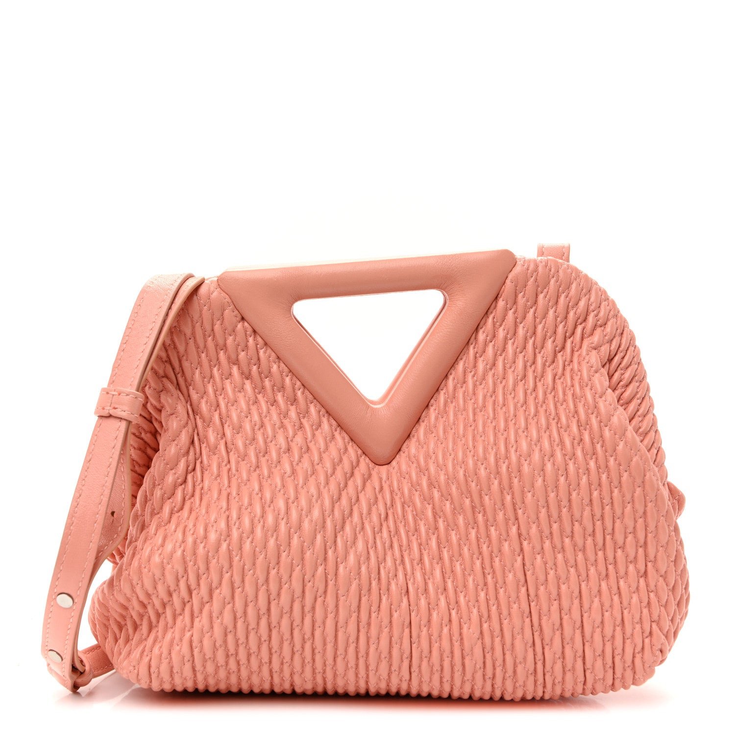 Bottega Veneta Lambskin Knit Small The Point Triangle Bag Peachy