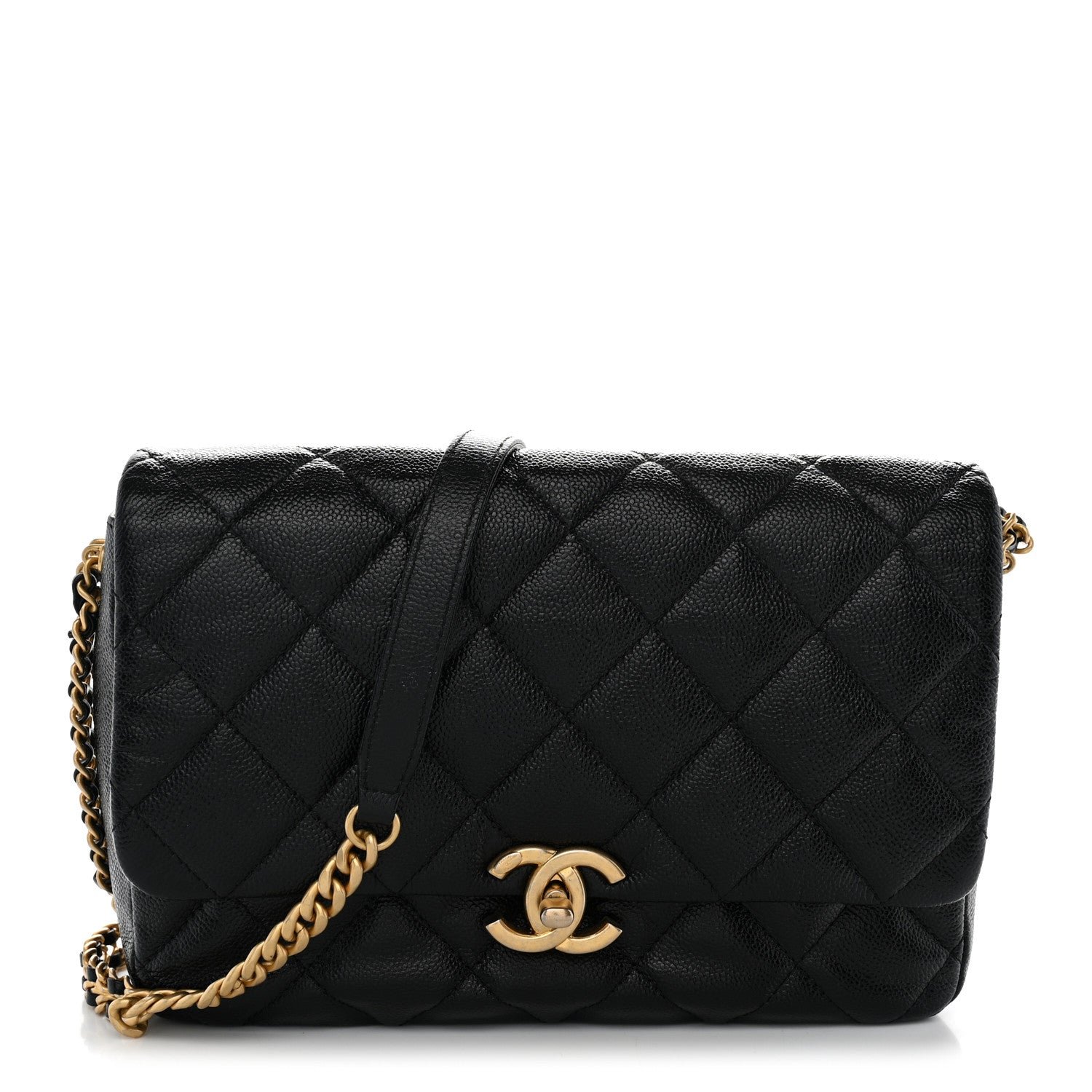 Chanel Shiny Caviar Quilted Large Chain Melody Flap Black
