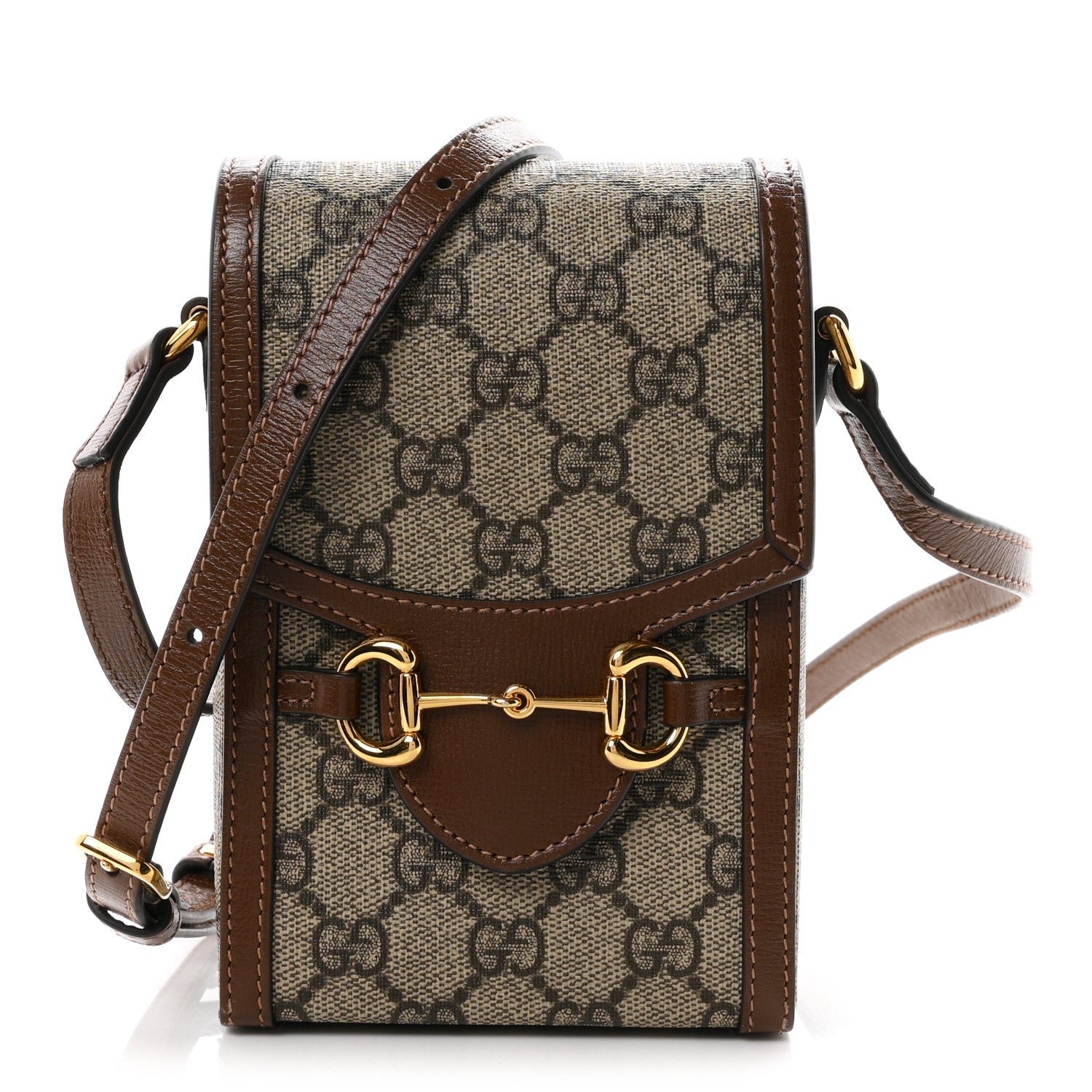 Gucci GG Supreme Monogram Mini Horsebit 1955 Crossbody Bag Beige Brown Sugar