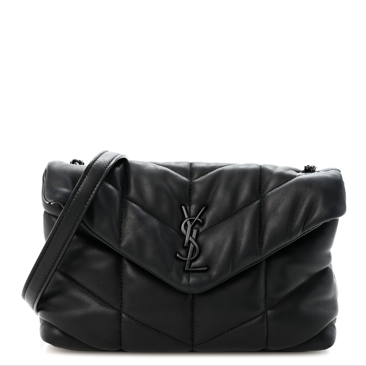 Saint Laurent Lambskin Quilted Toy Loulou Puffer Monogram Monochrome Chain Satchel Black