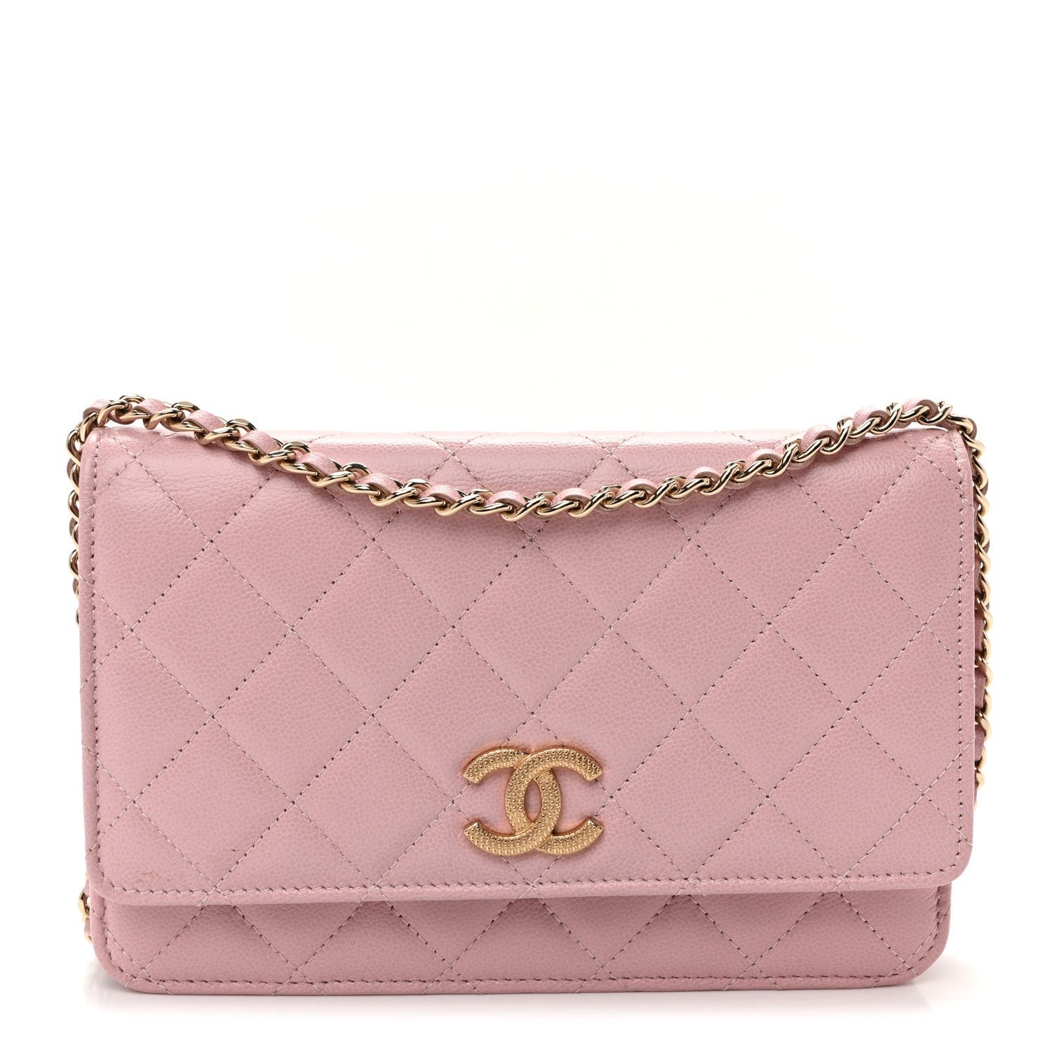 Chanel Caviar Quilted Studded CC Wallet on Chain WOC Light Pink