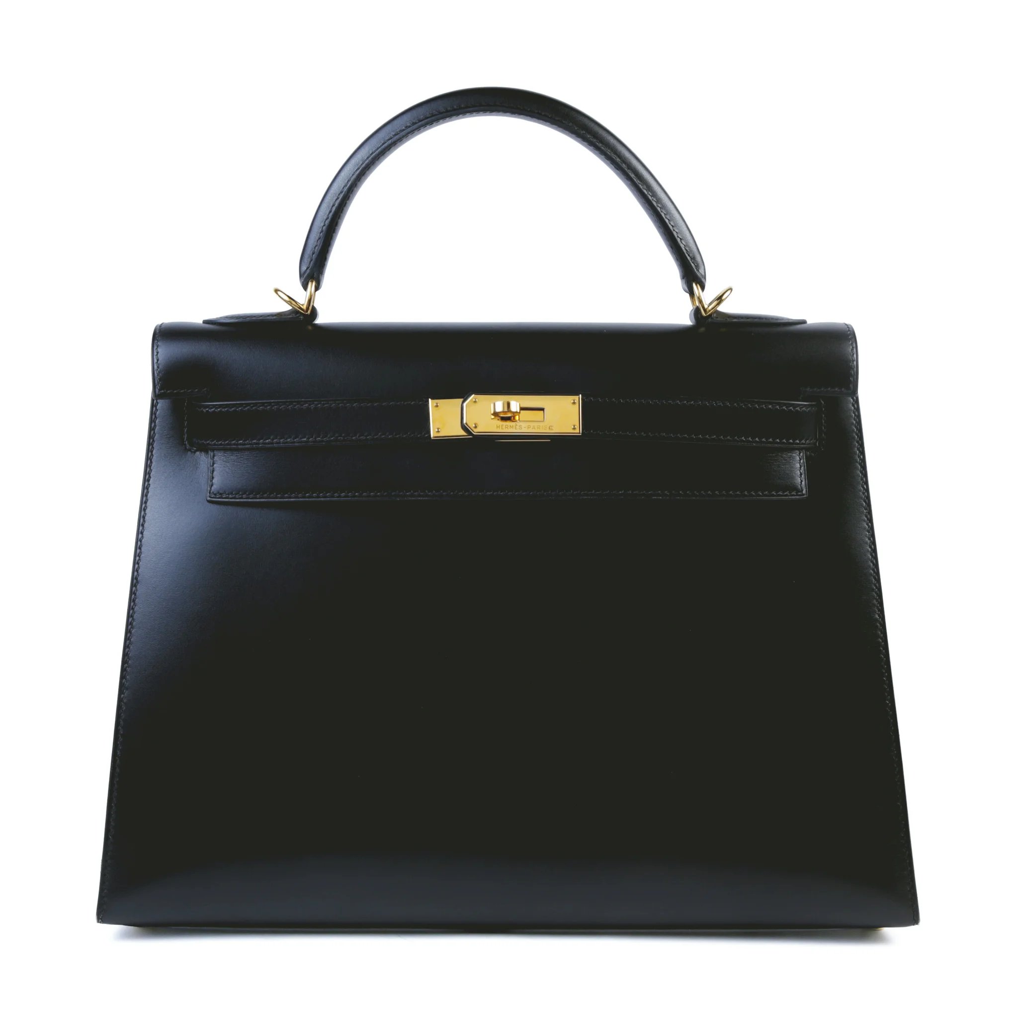 Very Good ( Rank A) HERMÈS Kelly 32 Sellier Noir (89) Box-calf Gold hardware Square D (2000)