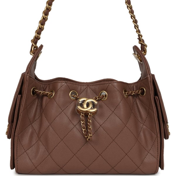 Chanel Mini 25 Hobo Bag Brown Caviar Antique Gold Hardware