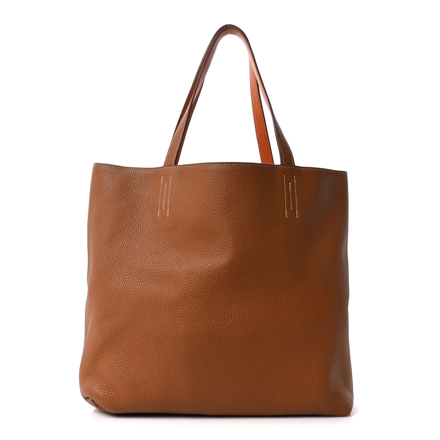 Hermes Taurillon Clemence Double Sens Reversible Tote Orange Gold
