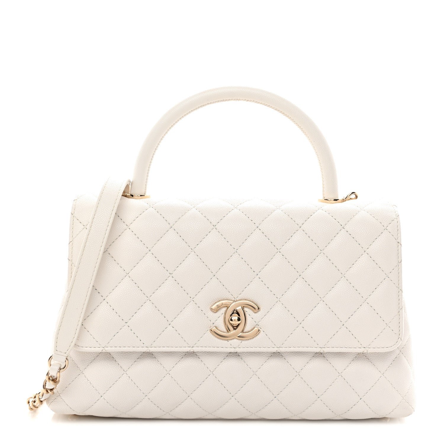 Chanel Caviar Quilted Small Coco Handle Flap White