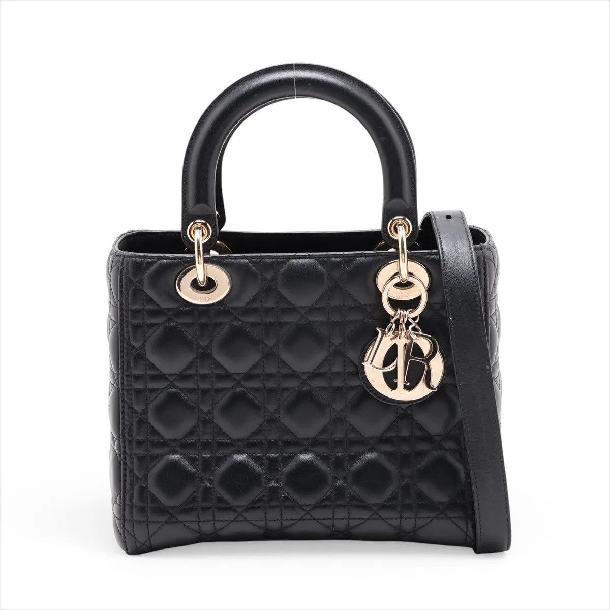 Christian Dior Cannage Lady Dior Leather 2 Way Handbag Black