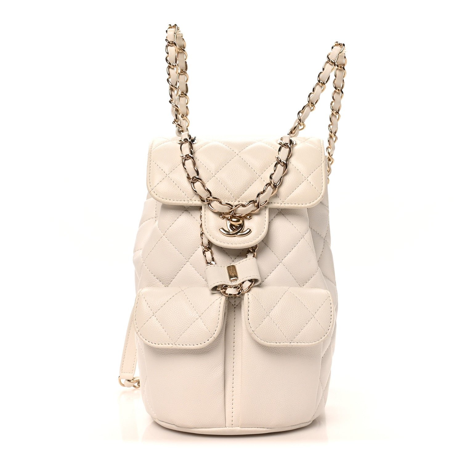 Chanel Caviar Quilted Pockets Backpack White