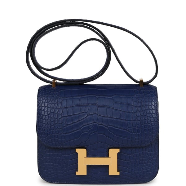 Hermes Hermes Constance 18 Bleu Saphir Matte Alligator Gold Hardware