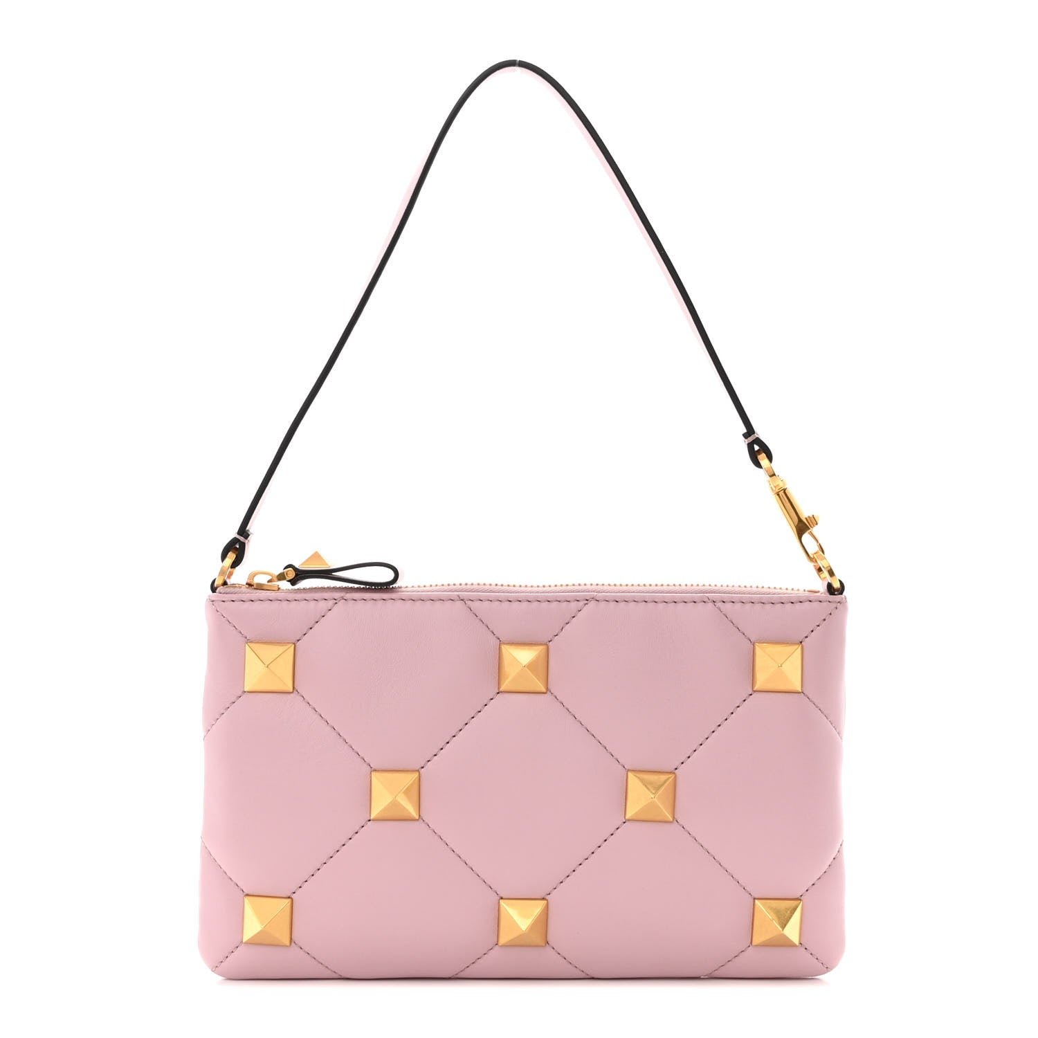Valentino Garavani Nappa Quilted Roman Stud Zip Pouch Water Lilac