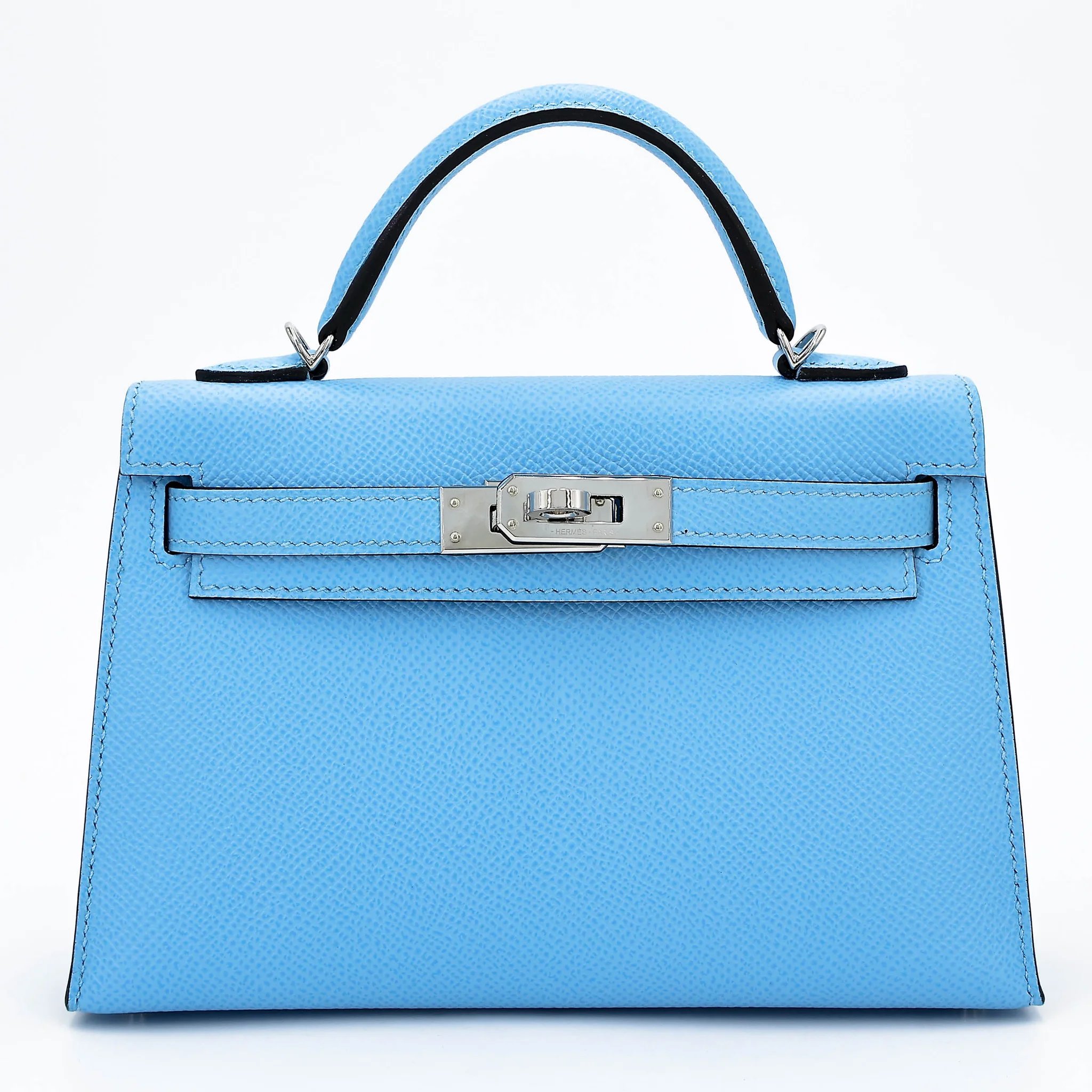 Excellent ( Rank SA ) HERMÈS Mini Kelly II Celeste (7N) Epsom Palladium hardware U (2022)