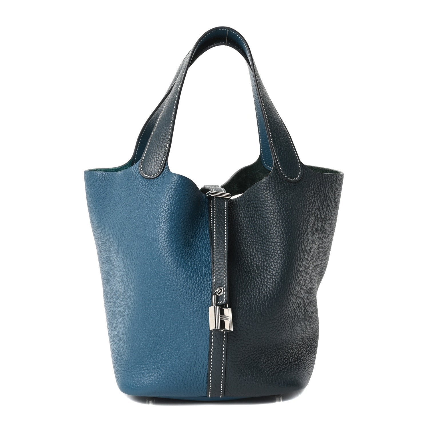 Hermes Hermes Taurillon Clemence Casaque Picotin Lock 22 MM Vert Bosphore Deep Bleu