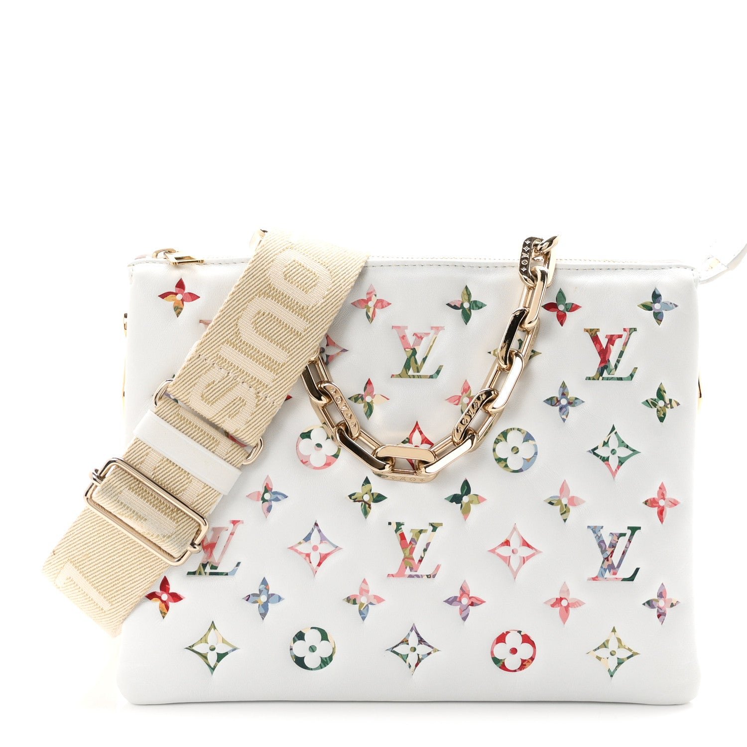 Louis Vuitton Lambskin Embossed Monogram LV Garden Coussin PM Cream