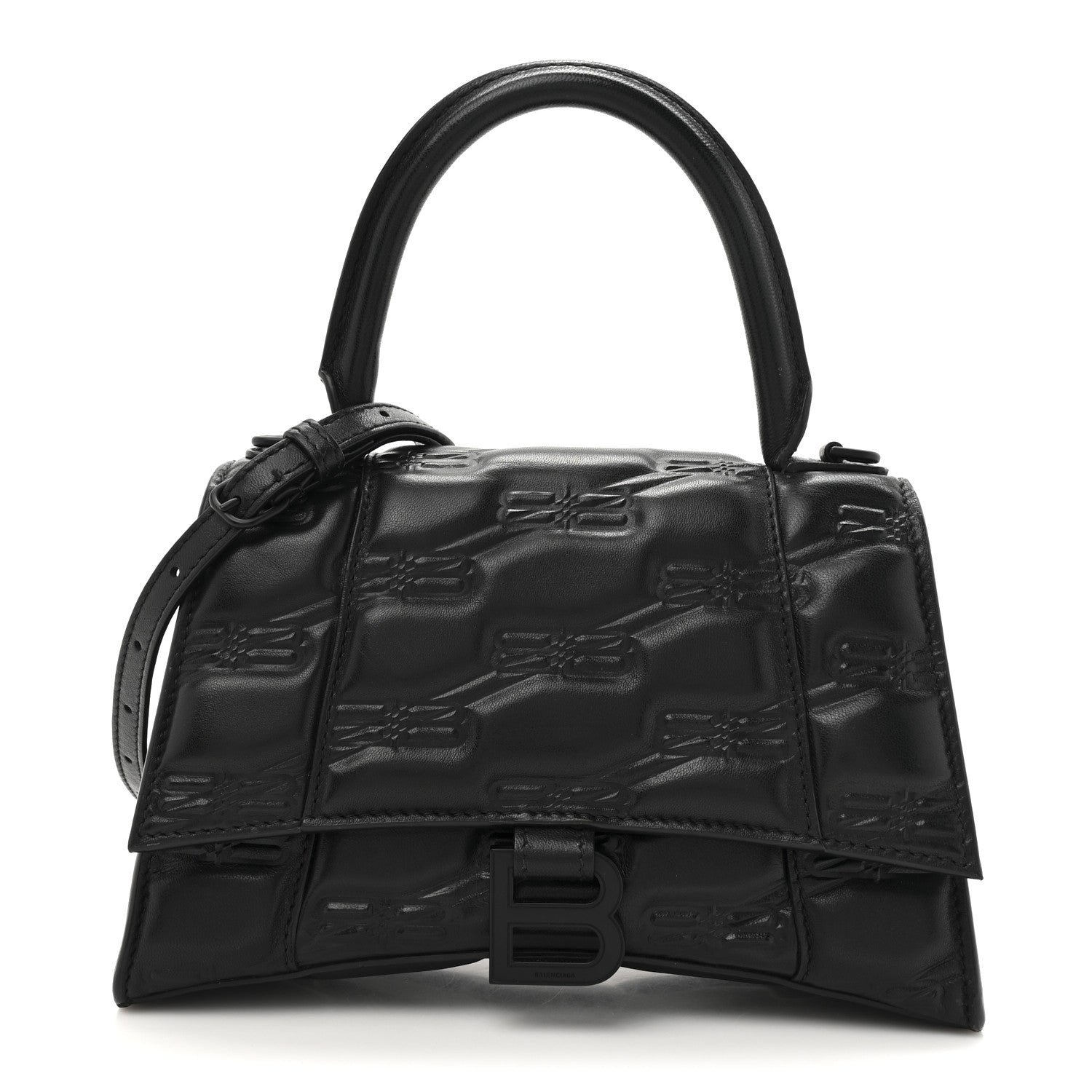 Balenciaga Nappa BB Monogram Embossed Small Hourglass Top Handle Bag Black