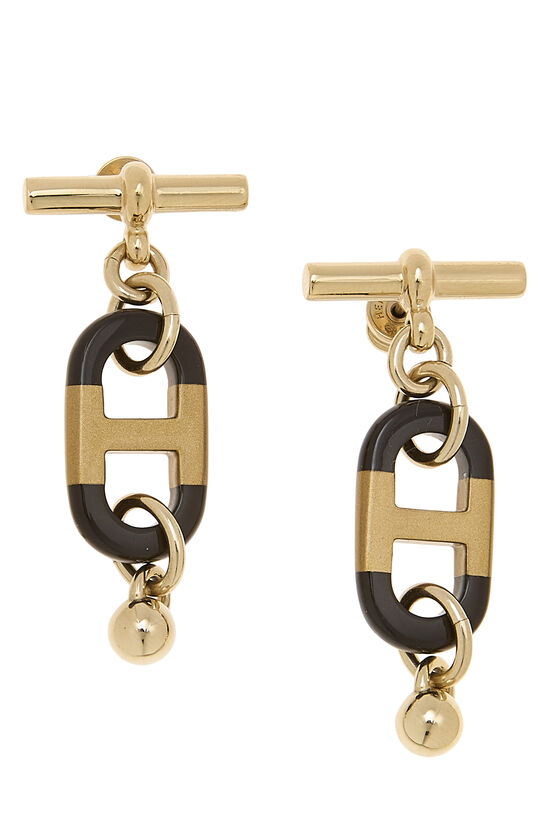 Hermes Gold & Black Acrylic Horn Sur Mer Earrings Small