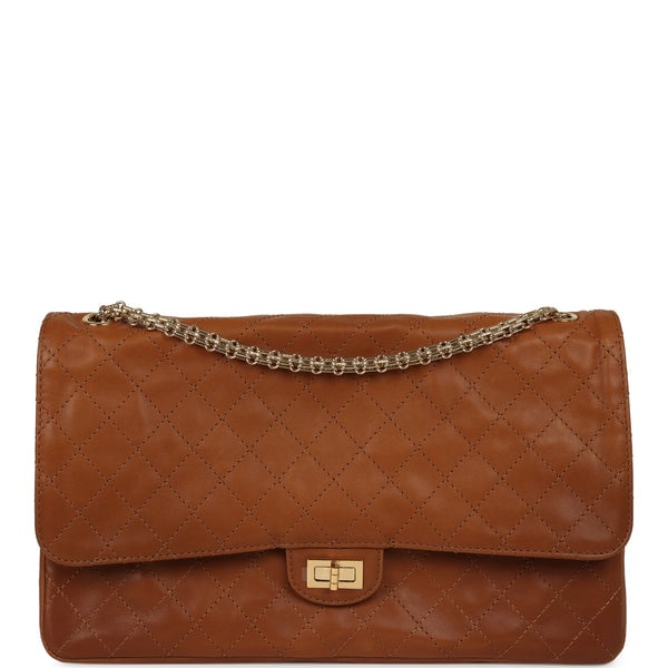 Chanel Maxi "Crush" Reissue 225 2.55 Double Flap Bag Camel Patinated Calfskin Gold Hardware