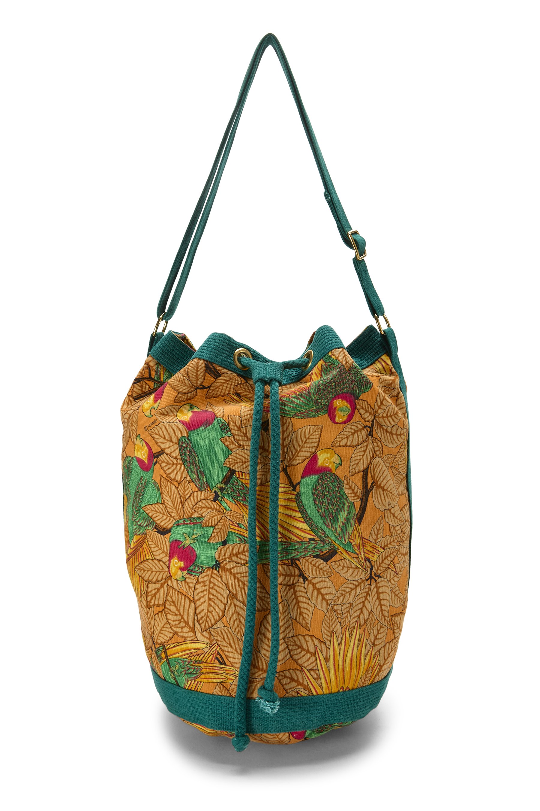 Hermes Yellow Les Perroquets Canvas Drawstring Shoulder Bag