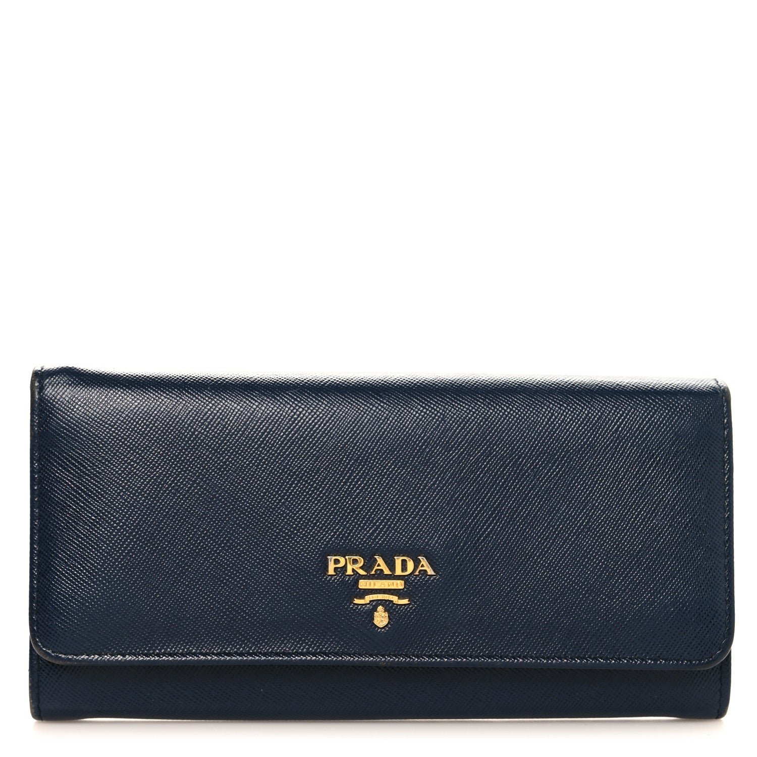 Prada Saffiano Metal Continental Flap Travel Wallet Bluette