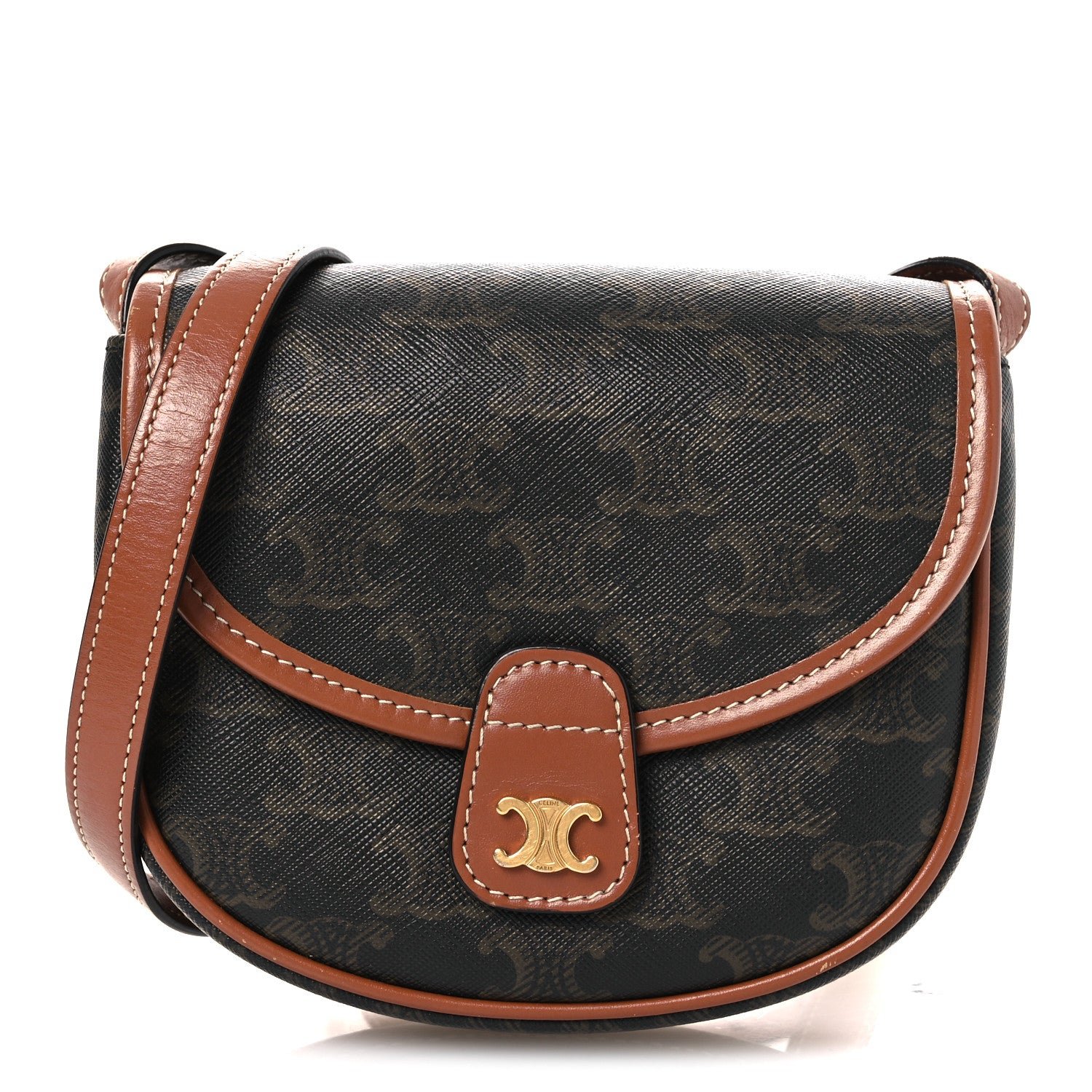 Celine Canvas Calfskin Triomphe Mini Besace Tan