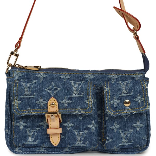 Louis Vuitton Cargo Pochette Accessories Blue Denim Monogram Gold Hardware