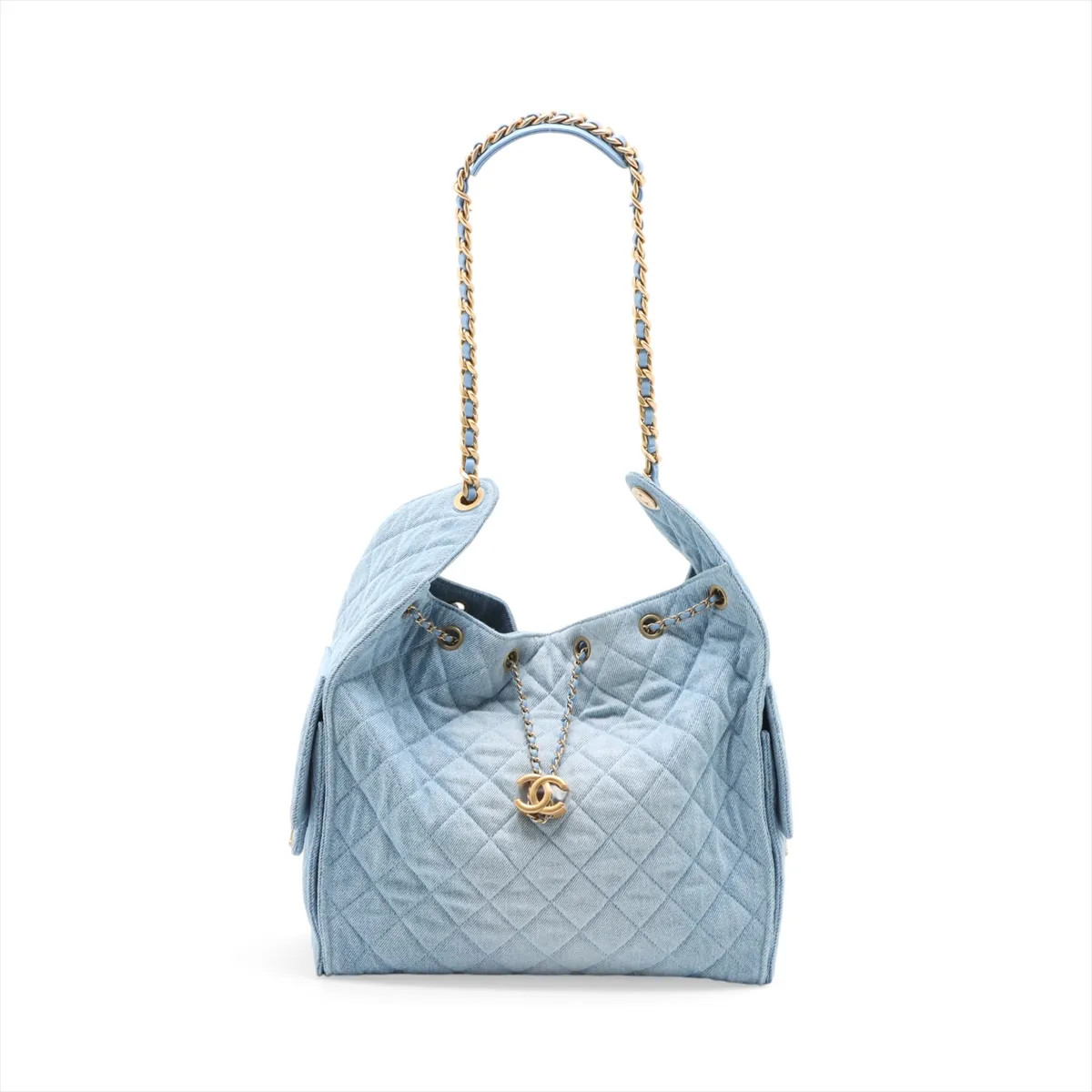 Chanel Chanel 25 Medium Denim Chain Shoulder Bag Blue Gold Metal Fittings random