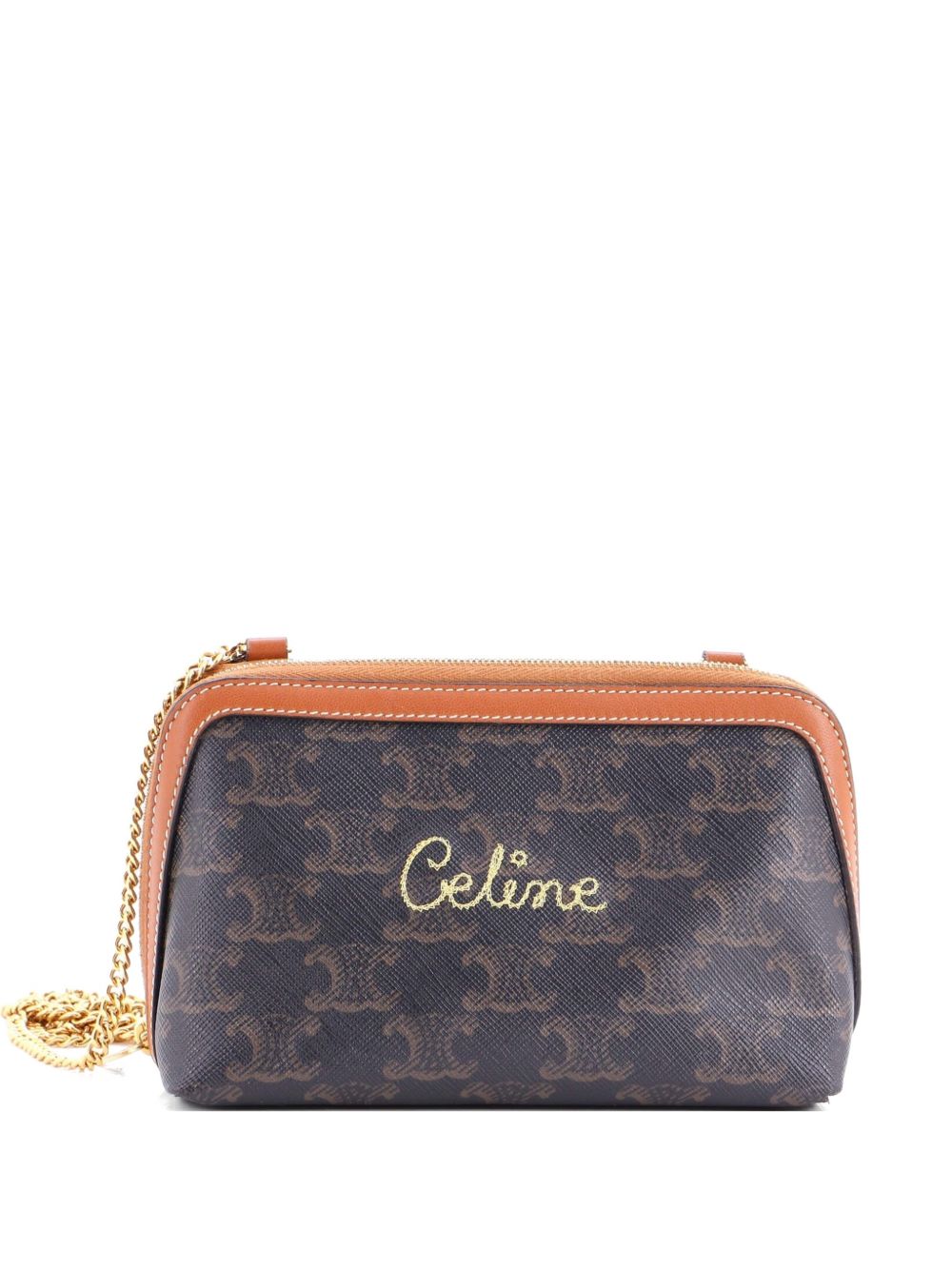Zip Around Chain Clutch Embroidered Triomphe Coated Canvas shoulder bag