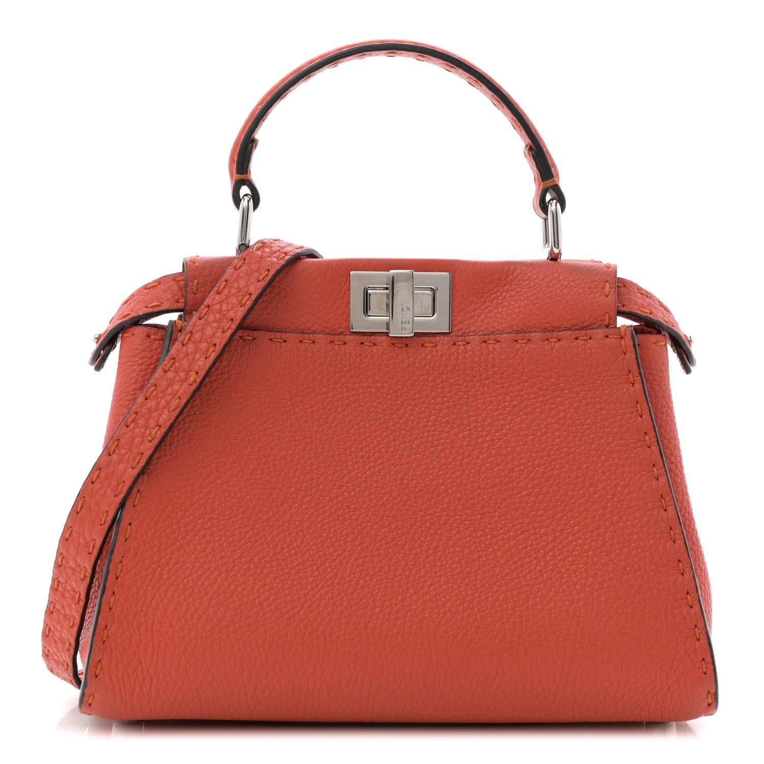 Fendi Cuoio Romano Selleria Mini Peekaboo Iconic Satchel Dark Orange