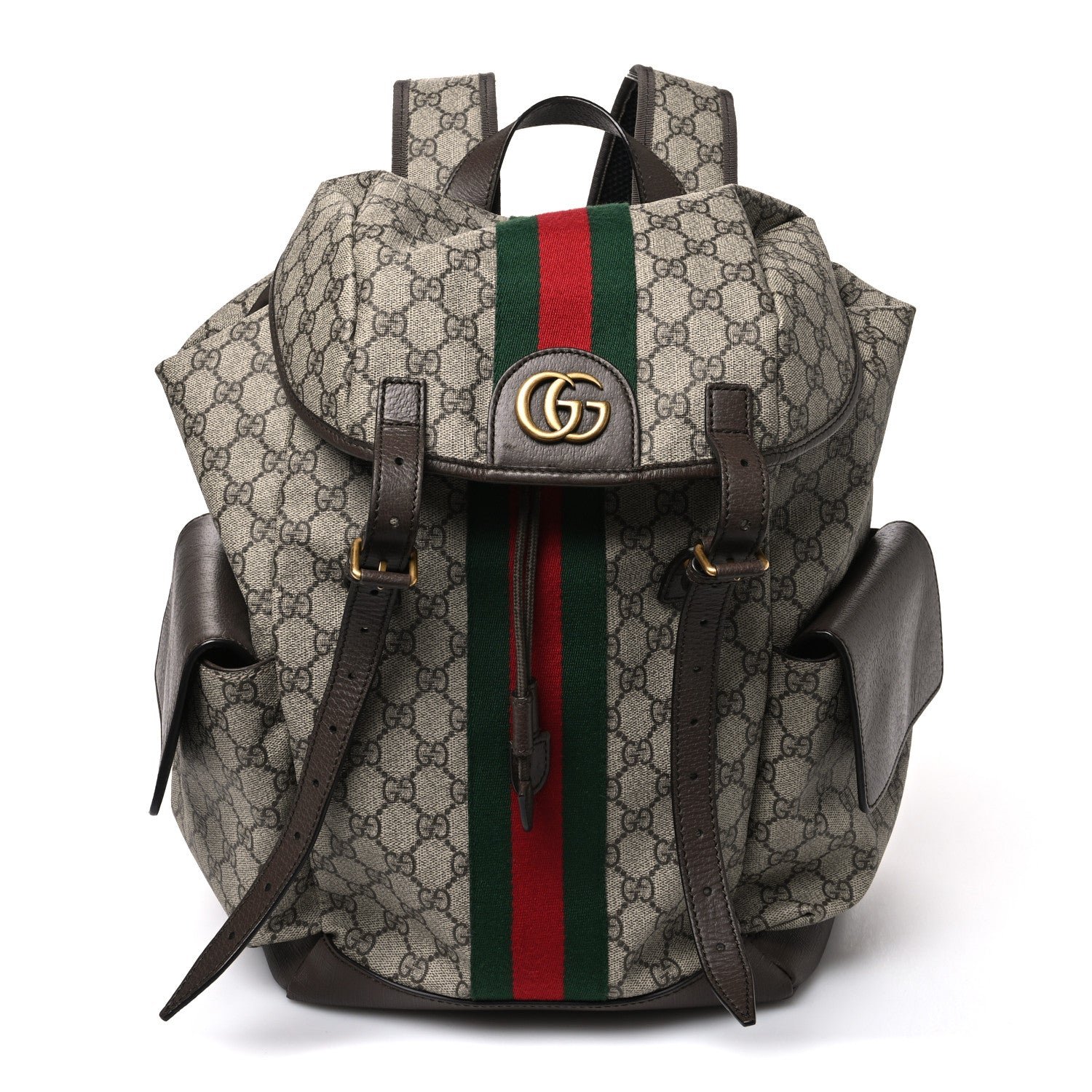 Gucci GG Supreme Monogram Medium Ophidia Double Buckle Backpack Brown