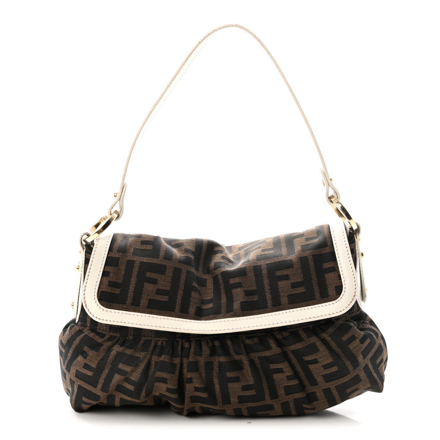 Fendi Zucca Cuoio Lucido Small Chef Shoulder Bag Tobacco White