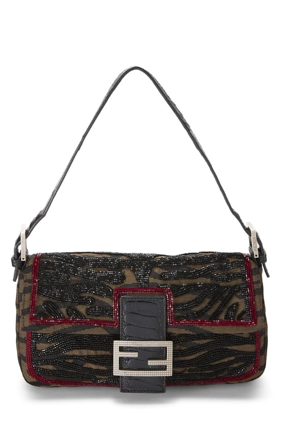 Black Embellished Zucca Canvas Baguette