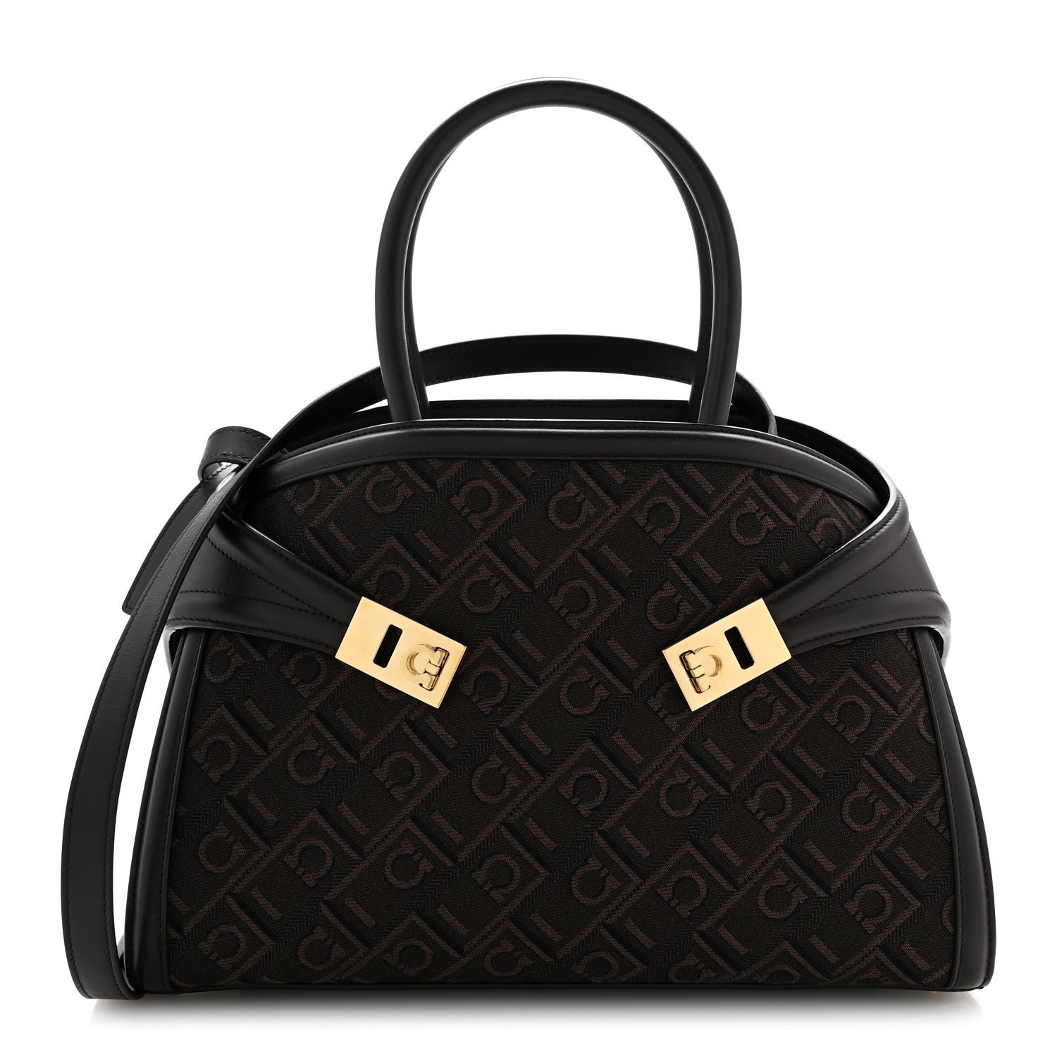 Salvatore Ferragamo Jacquard Calfskin Monogram Medium Hug Bag  Espresso