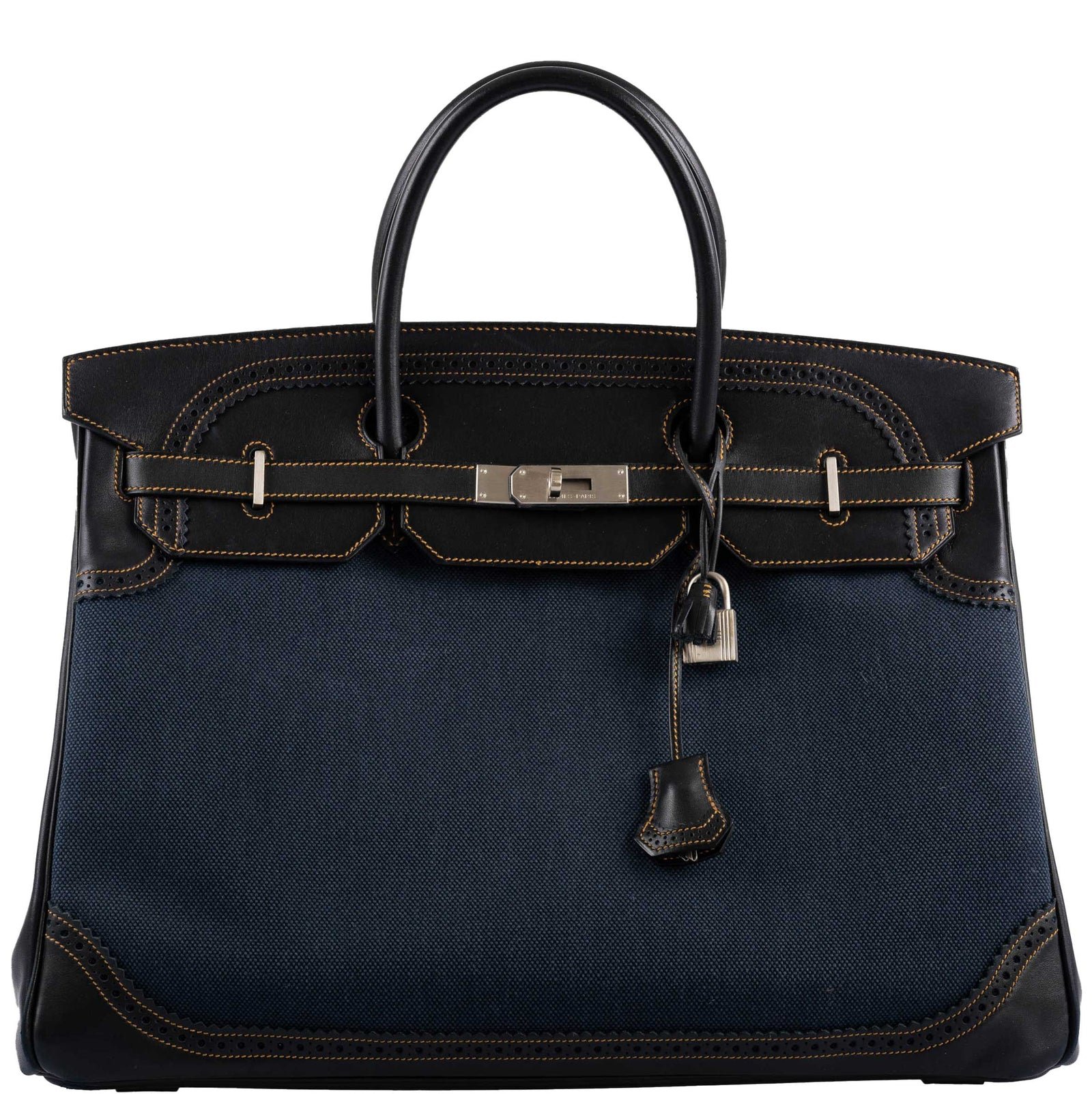 Hermès Ghillies Birkin 40 Indigo Denim and Noir Evercalf Brushed Palladium Hardware