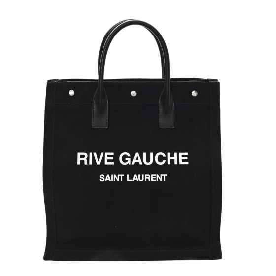 Saint Laurent Linen Calfskin Rive Gauche North South Tote Black