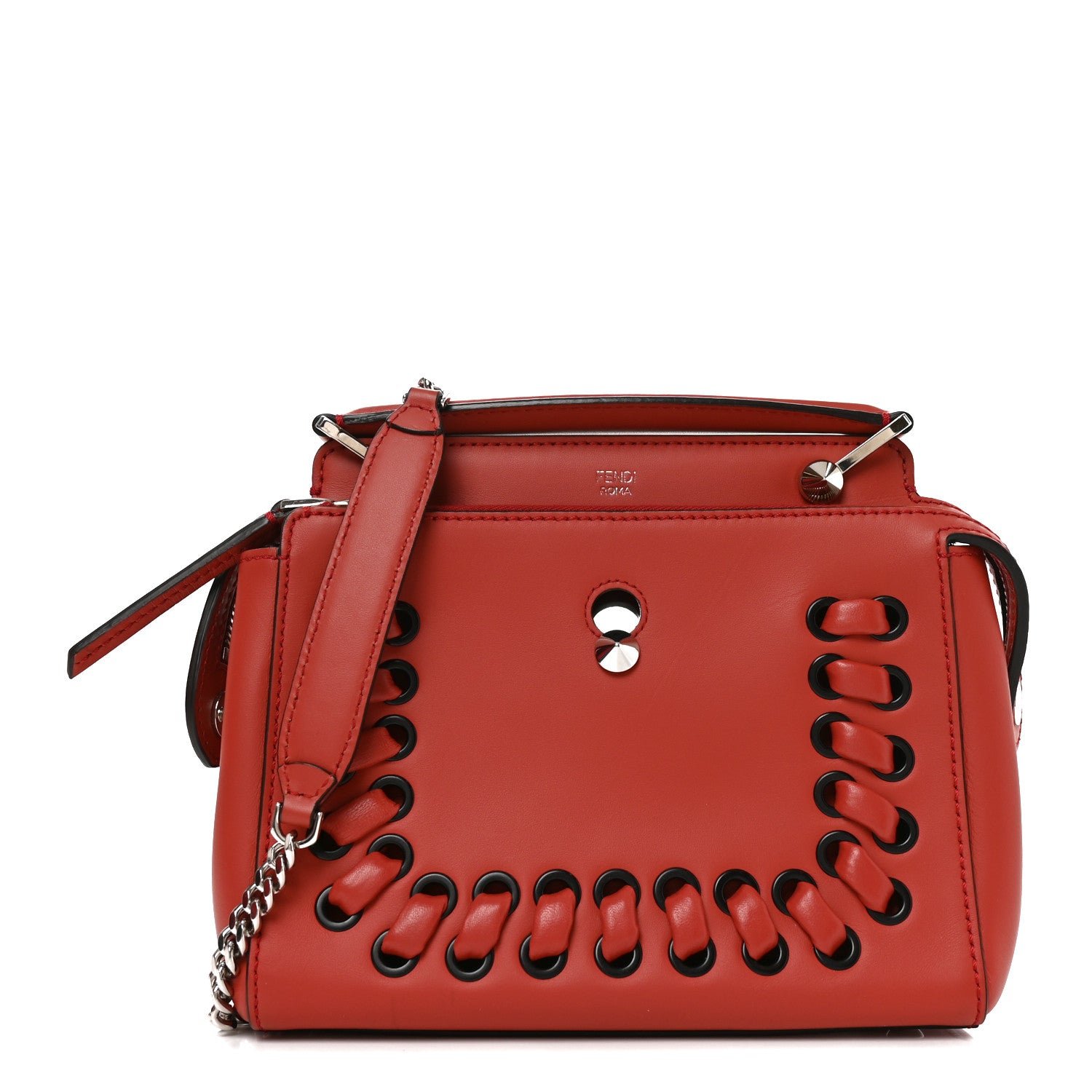 Fendi Vitello Baltico Dolce Nappa Lace Up Small Dotcom Click Chain Satchel Bloody Mary