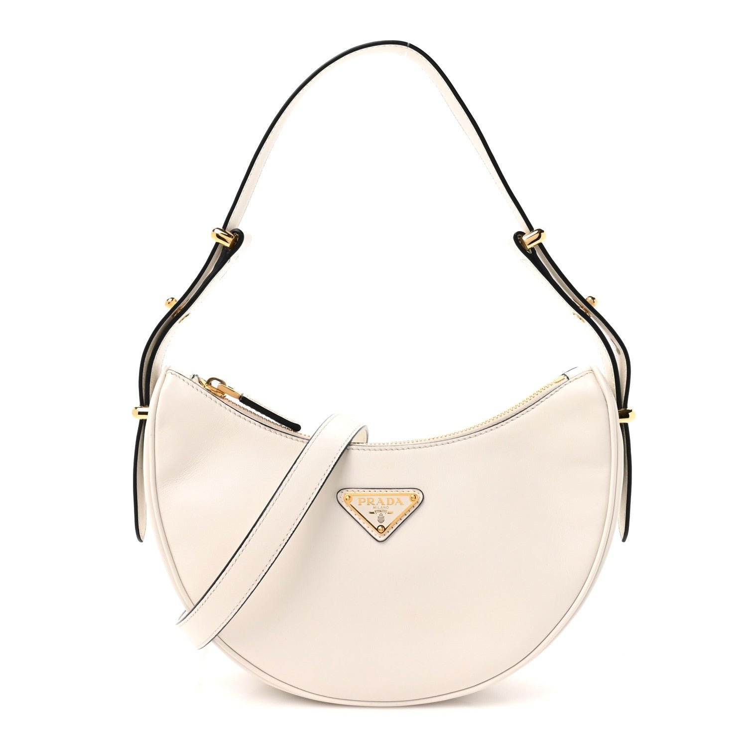 Prada Soft Calfskin Arque Shoulder Bag White