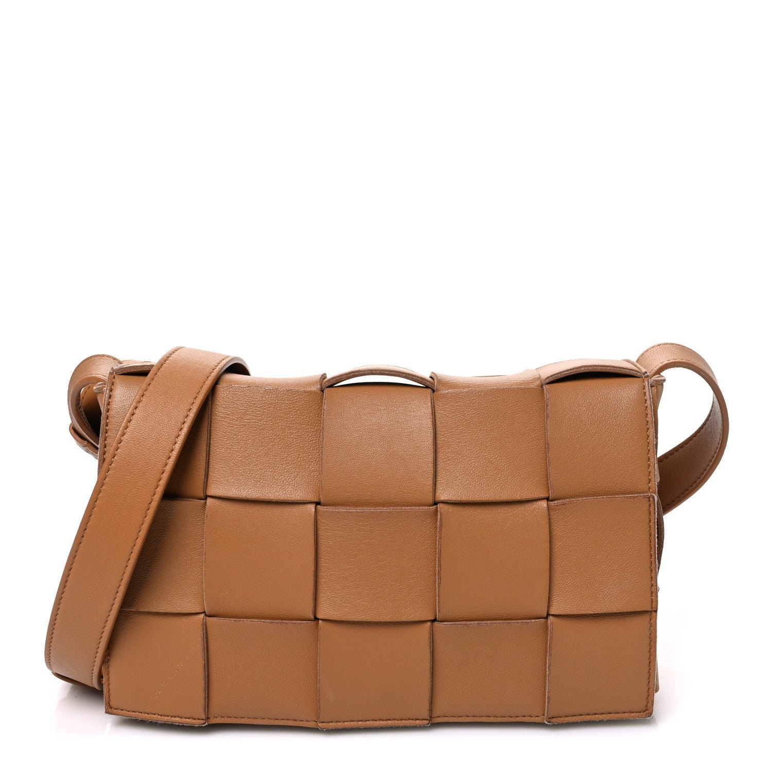 Bottega Veneta Lambskin Maxi Intrecciato Cassette Crossbody Bag Caramel
