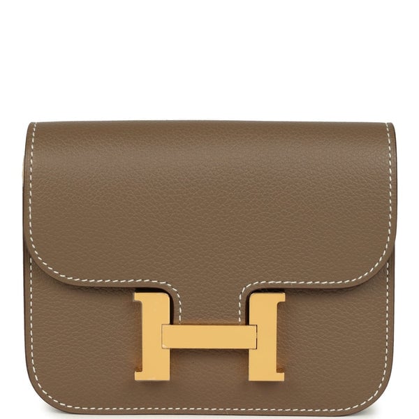 Hermes Hermes Constance Slim Compact Wallet Etoupe Evercolor Gold Hardware