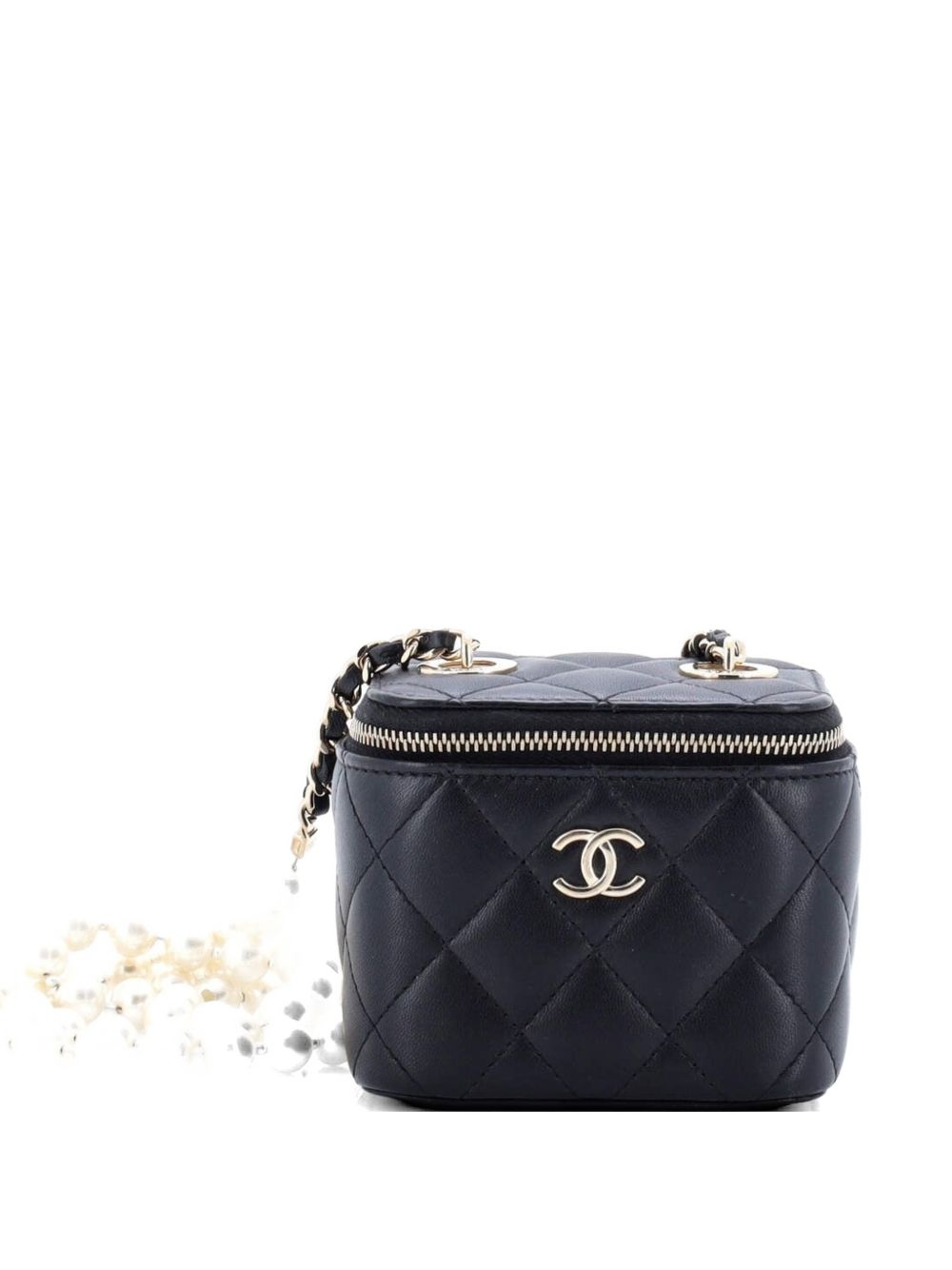 Vanity Case with Pearl Chain Quilted Lambskin Mini clutch bag