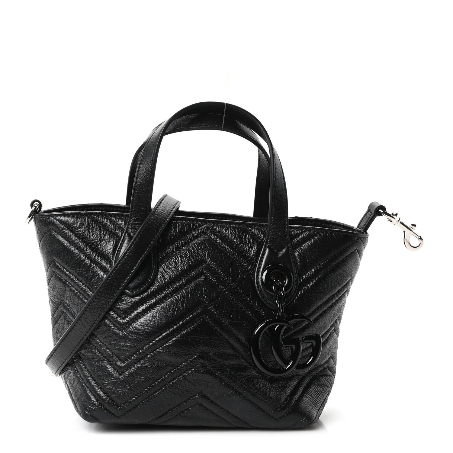Gucci Nappa Chevron Matelasse Small GG Marmont Tote Bag Black