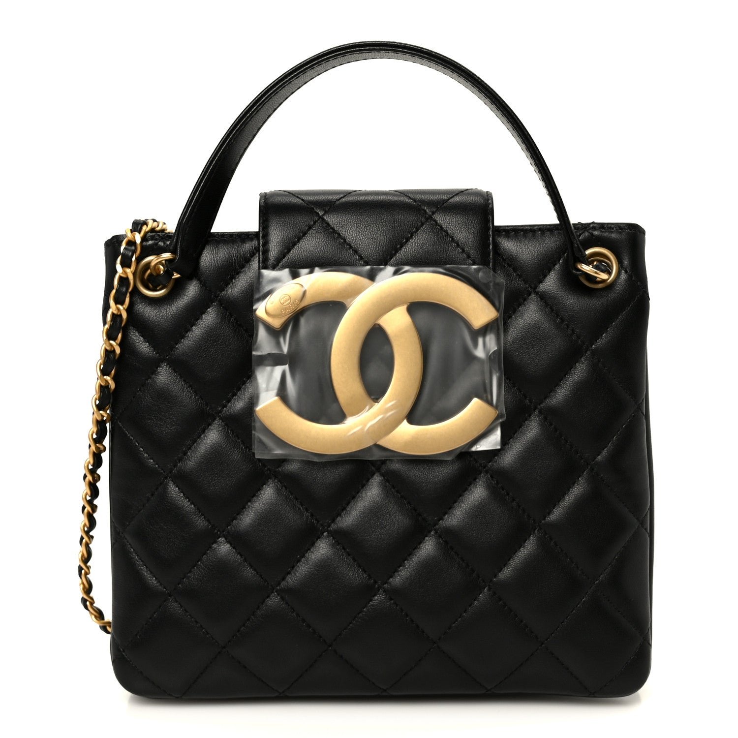 Chanel Lambskin Quilted Giant CC Shoulder Bag Black Black
