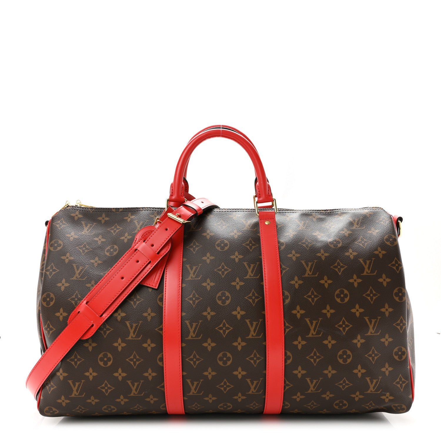 Louis Vuitton Calfskin Monogram Keepall Bandouliere 50 Coquelicot