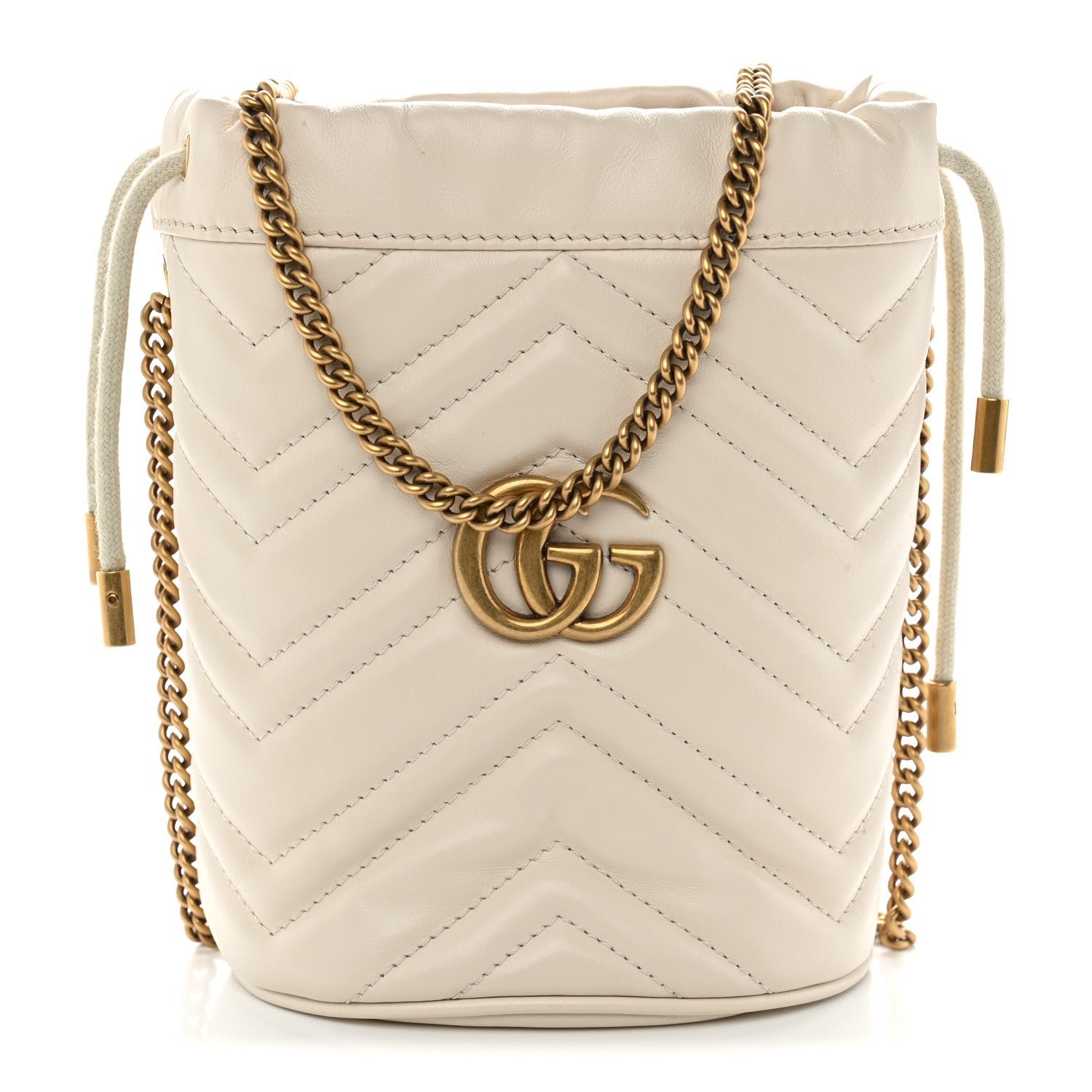 Gucci Calfskin Matelasse Mini GG Marmont 2.0 Bucket Bag White