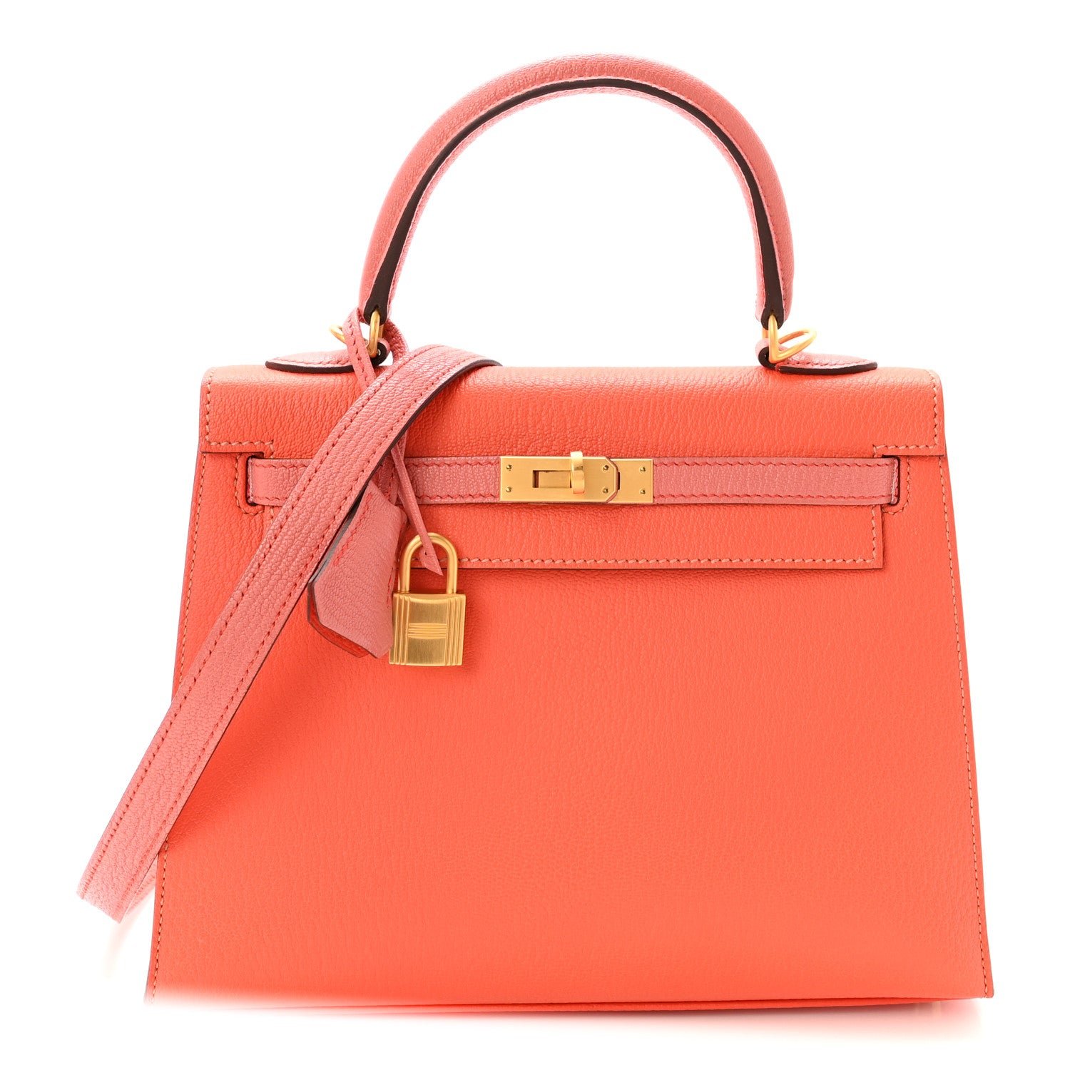 Hermes Hermes Chevre Mysore Horseshoe Kelly Sellier 25 Orange Poppy Rose Tea
