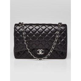 Chanel Black Quilted Lambskin Leather Classic Jumbo Double Flap Bag