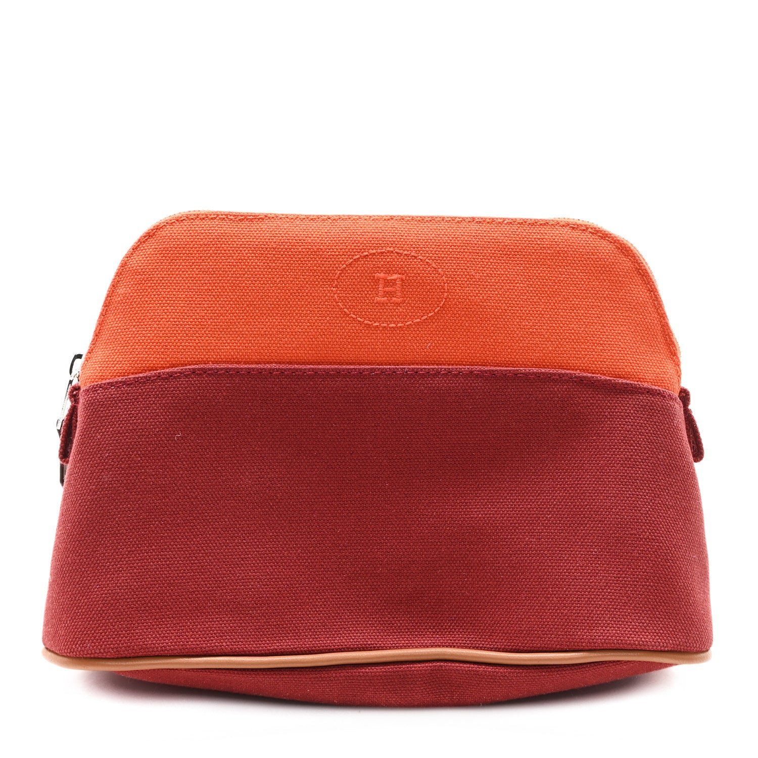 Hermes Cotton Canvas Bolide Travel Cosmetic Pouch Feu Tomette