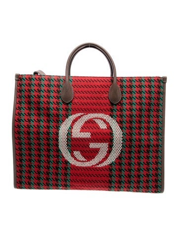Interlocking G GG Houndstooth Oversize Tote