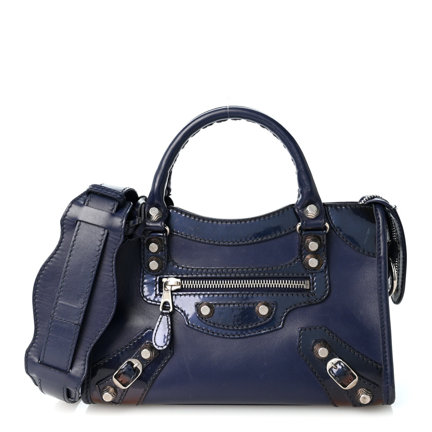 Balenciaga Smooth Calfskin Metallic Patent Giant 12 Silver Hardware Mini City Ultraviolet
