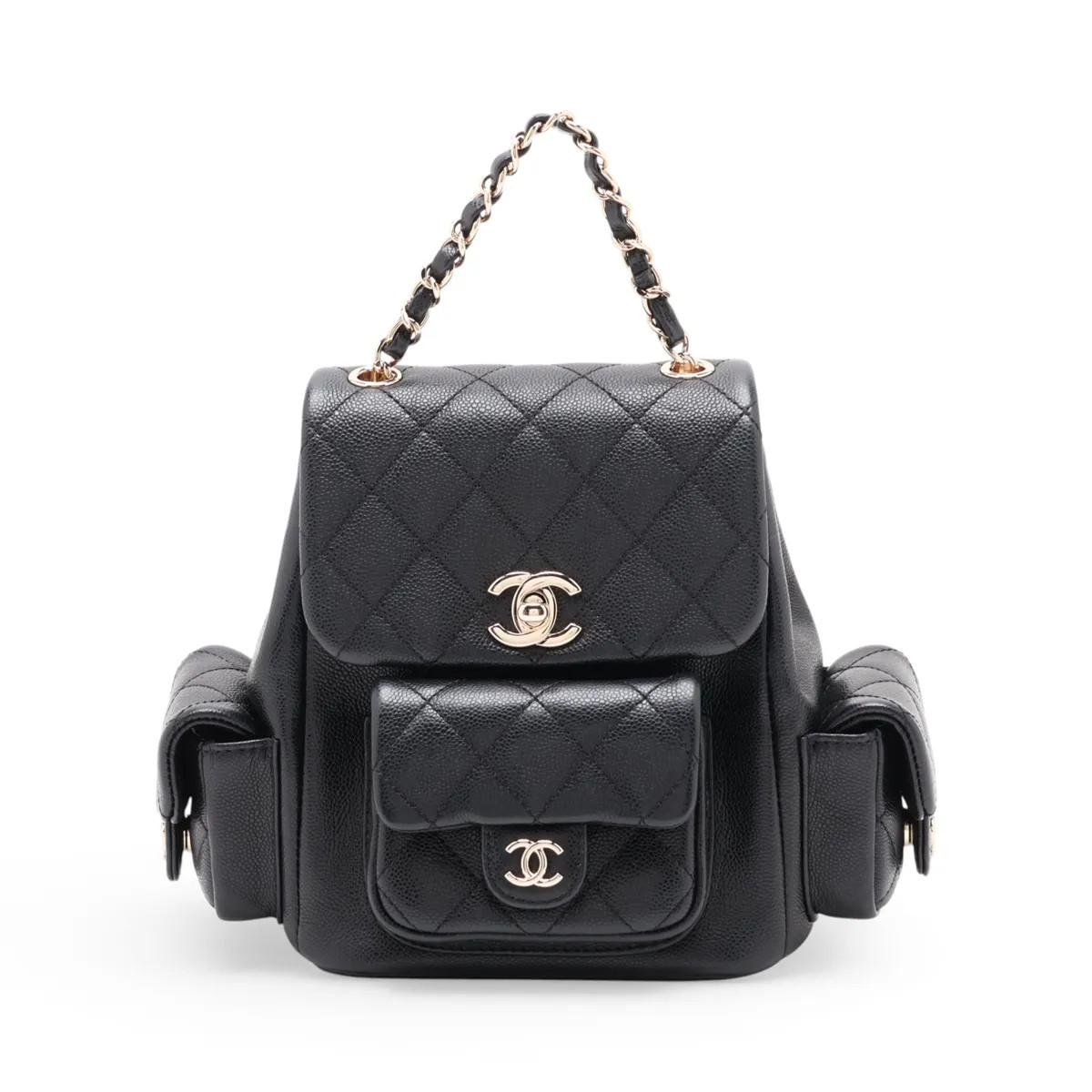 Chanel Matelasse Caviar Skin Chain Backpack Black Gold Metal Fittings random pla